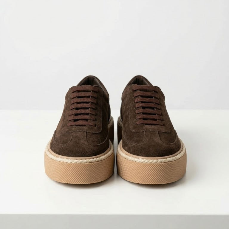 Pantofi casual din piele naturala intoarsa culoare maro CIOCOLATA cod 1634