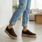 Pantofi casual din piele naturala intoarsa culoare maro CIOCOLATA cod 1634