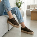 Pantofi casual din piele naturala intoarsa culoare maro CIOCOLATA cod 1634