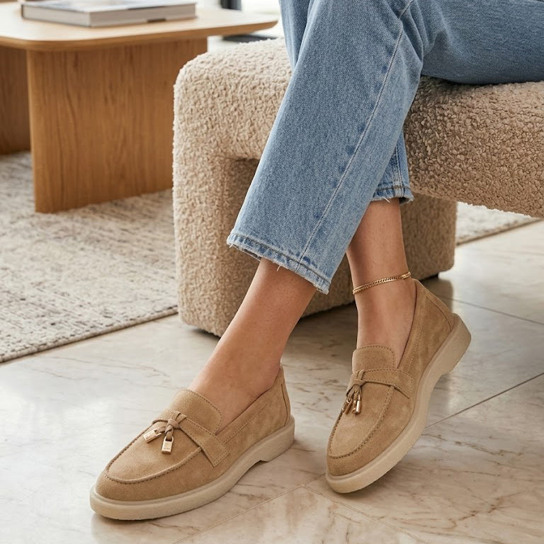 Pantofi casual din piele naturala intoarsa. culoare bej deschis caisa. cod 134