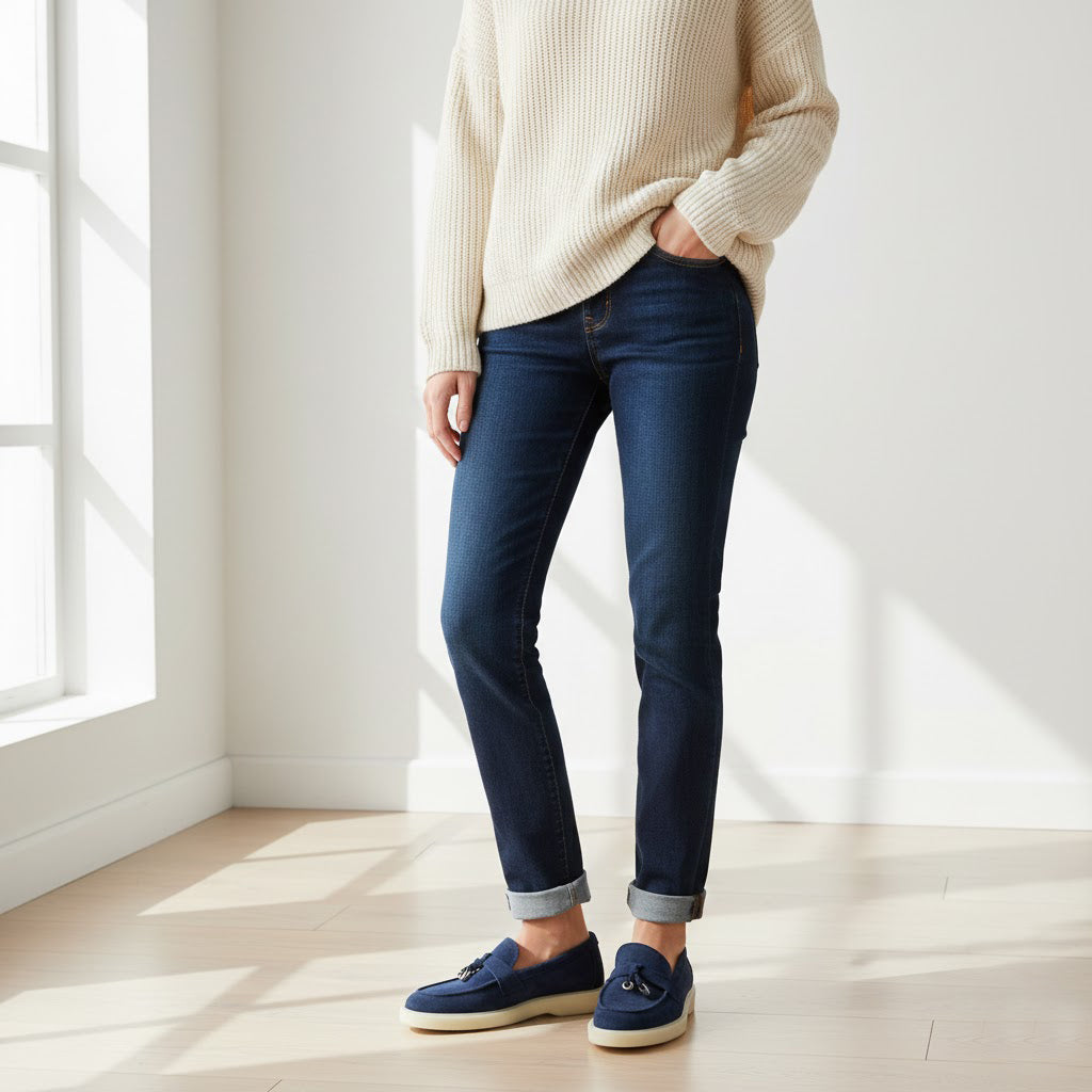 Pantofi 134 casual din piele naturala intoarsa culoare bleumarin