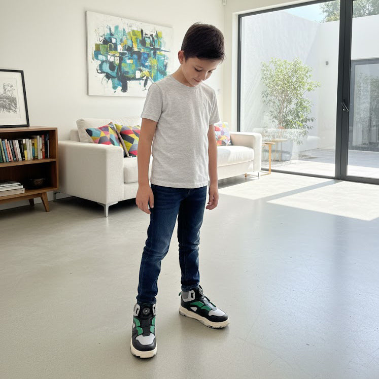 Pantofi copii piele naturală si textil . culoare