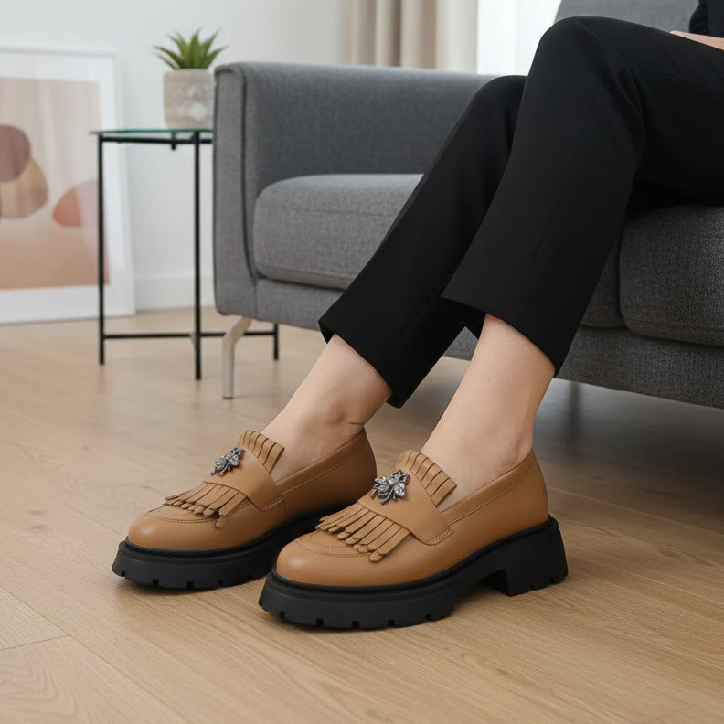 Mocasini damă maro camel din piele naturală 131 TN