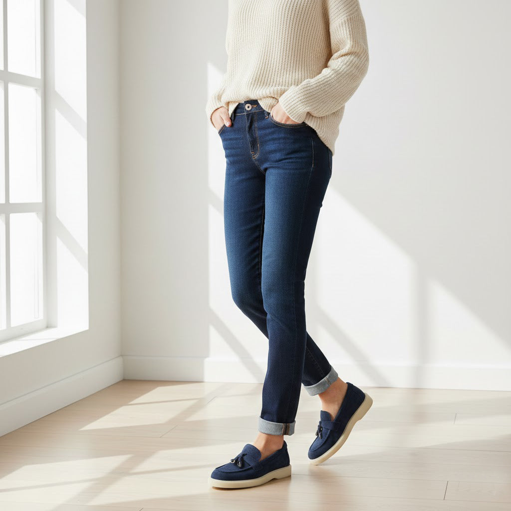 Pantofi 134 casual din piele naturala intoarsa culoare bleumarin