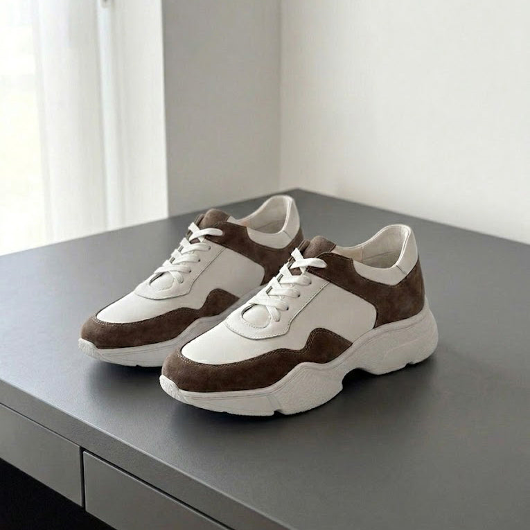 Pantofi sport bărbați piele naturală. cod 466. culoare alb-maro