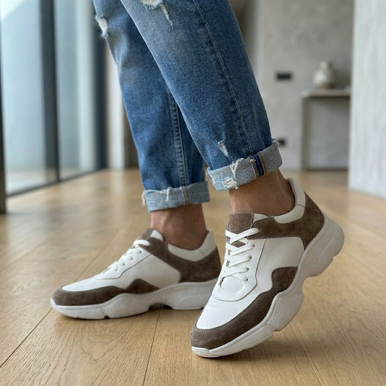 Pantofi sport bărbați piele naturală. cod 466. culoare alb-maro