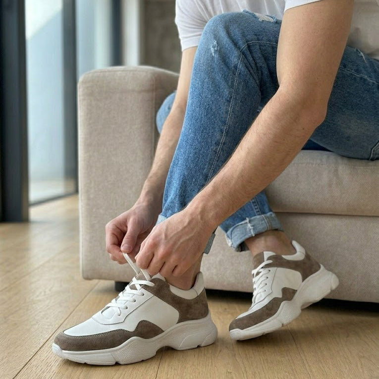 Pantofi sport bărbați piele naturală. cod 466. culoare alb-maro