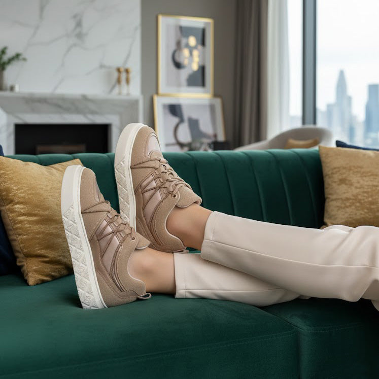 Pantofi din piele intoarsa + textil  culoare bej cod DoQ7