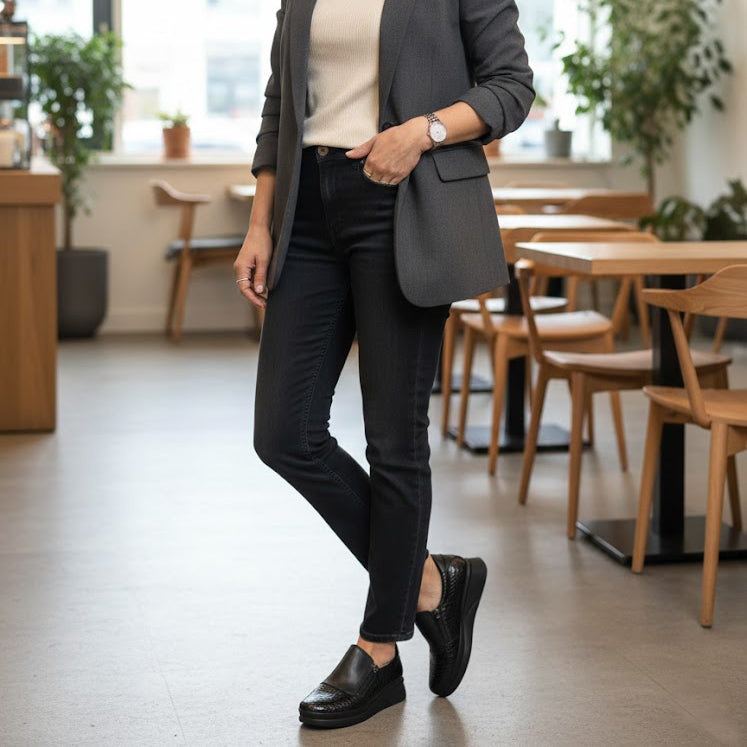 pantofi damă negri cu talpă groasă din piele naturală lacuita 021