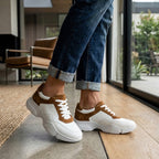 Pantofi sport bărbați piele naturală. cod 466. culoare alb-mustar