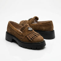 Mocasini damă maro ciocolata din piele naturală intoarsa, velur 131 TN talpa neagra