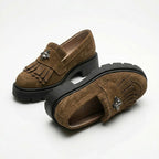 Mocasini damă maro ciocolata din piele naturală intoarsa, velur 131 TN talpa neagra