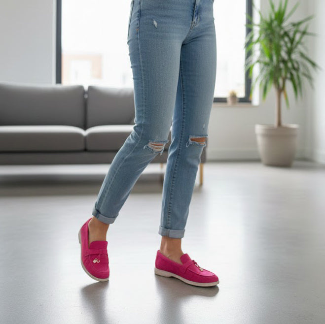 Pantofi 134-1 casual din piele naturala intoarsa culoare magenta