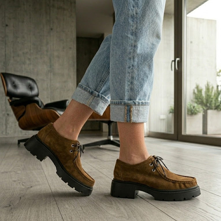 Pantofi damă piele intoarsa naturală. cod 1421. culoare maro mustar