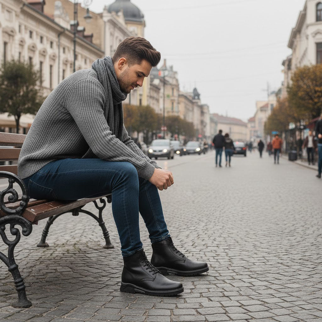 Ghete bărbați piele naturală 840 negru