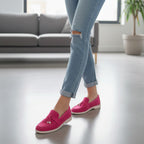 Pantofi 134-1 casual din piele naturala intoarsa culoare magenta