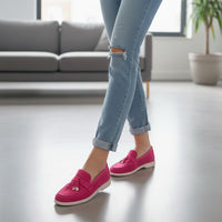 Pantofi 134-1 casual din piele naturala intoarsa culoare magenta