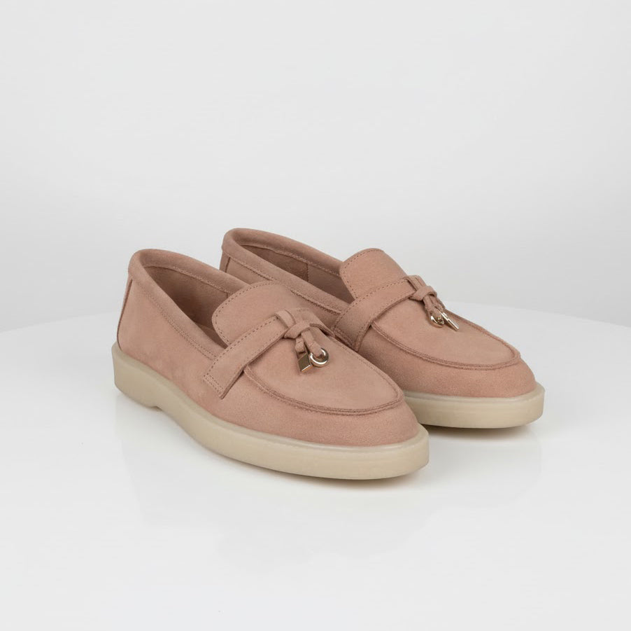 Pantofi 134 casual din piele naturala intoarsa culoare roz pudra