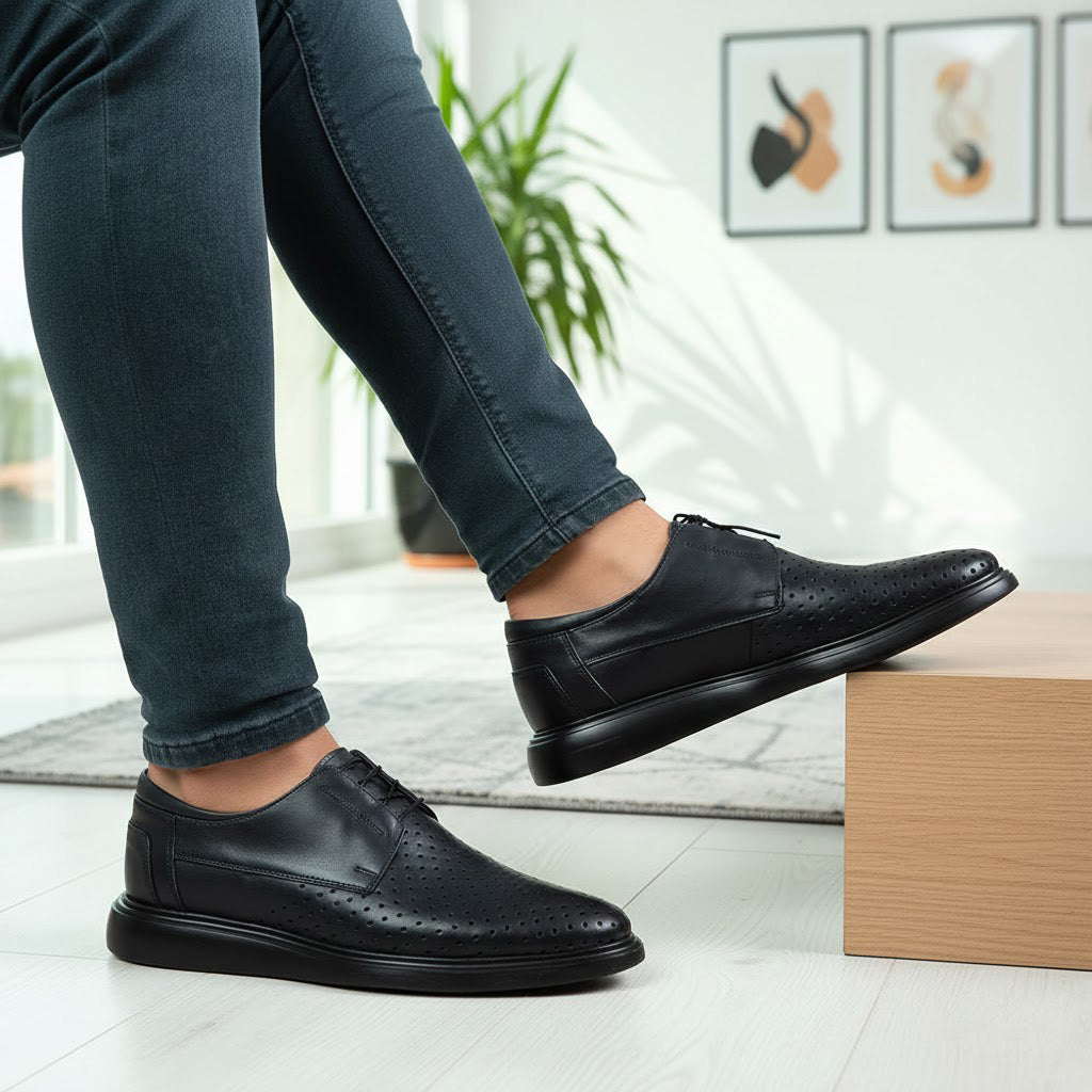 Pantofi casual bărbați piele naturală 558 G negru