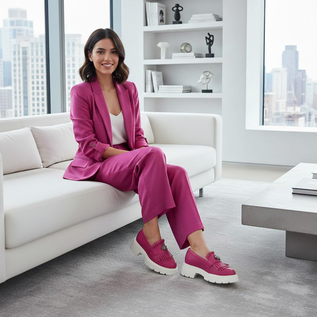 Mocasini damă culoare magenta TA din piele naturală cod 131