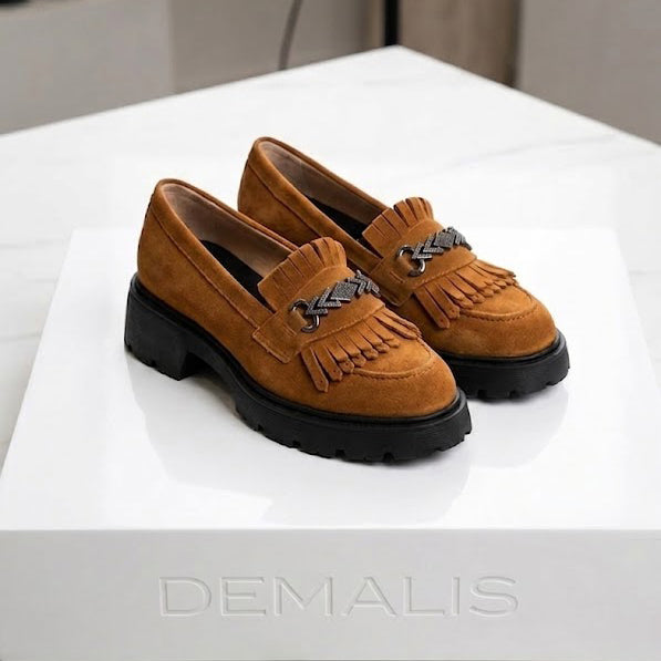 Mocasini damă culoare MARO MUSTAR din piele intoarsa naturală cod 135