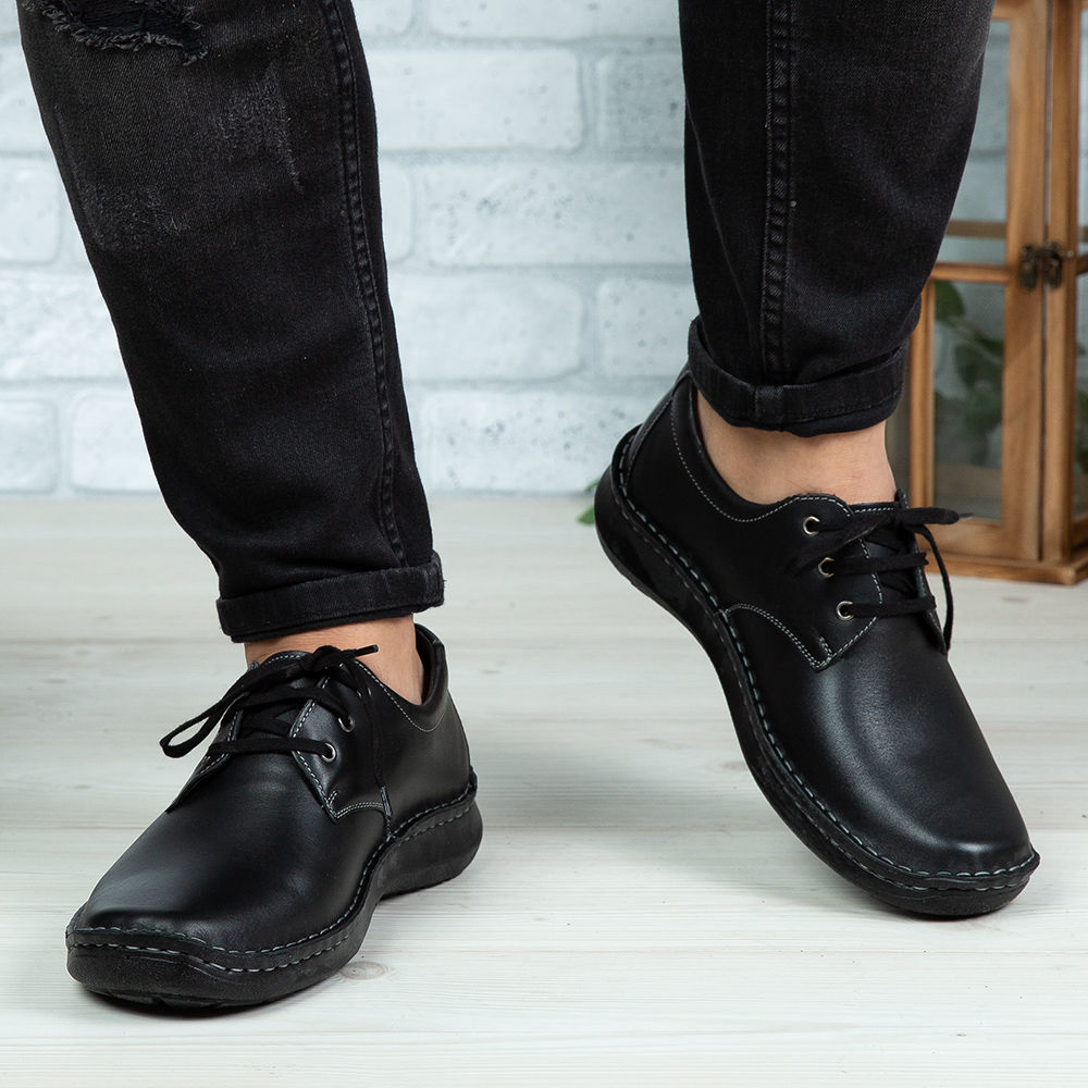 Imagine Pantofi casual bărbați piele naturală Cov Negru