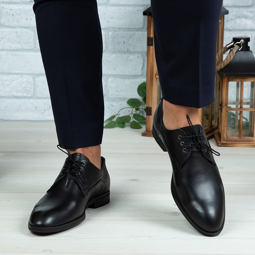 Imagine Pantofi eleganți bărbați din piele naturală 395-S Negru