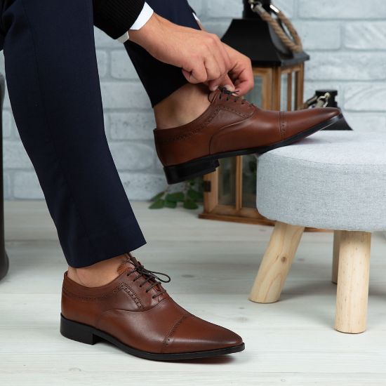 Imagine Pantofi eleganți bărbați din piele naturală 394 Maro