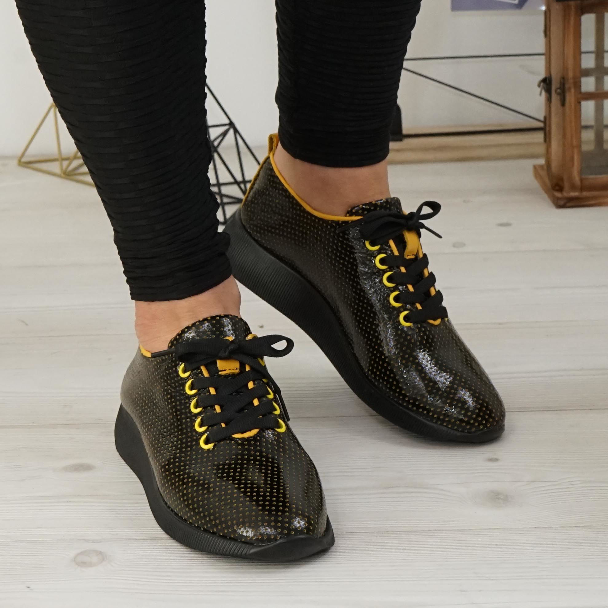 Imagine Pantofi damă piele naturală 145 Negru-galben