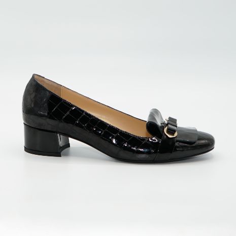 Imagine Pantofi dms590 eleganti din piele naturala lacuita croco culoare neagra