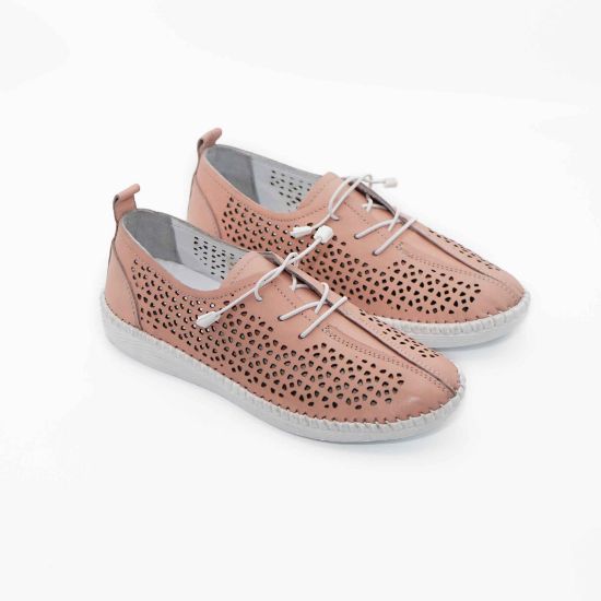 Imagine Pantofi damă piele naturală gaurita cu laser 2023 roz pudra