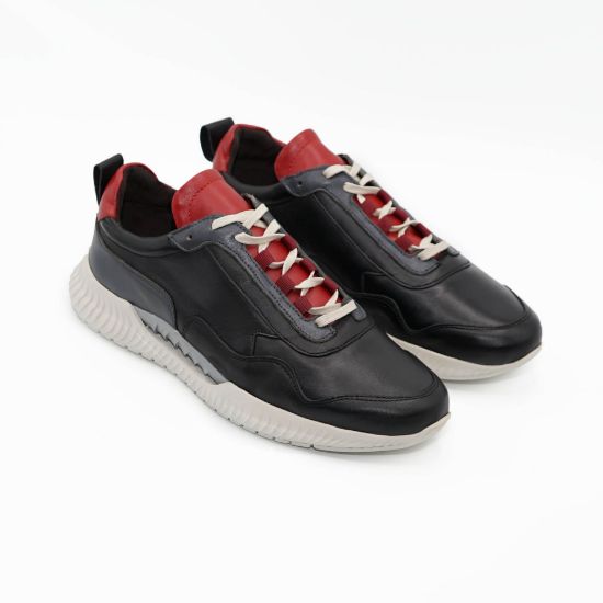 Imagine Pantofi sport bărbați piele naturală 467 negru-rosu talpa alba