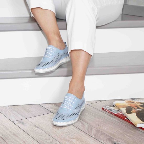 Imagine Pantofi damă casual din piele naturală cu siret elastic cod 1800 albastru