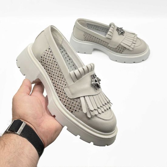Imagine Mocasini damă culoare alb natur din piele naturală cod 131 PERFORATI