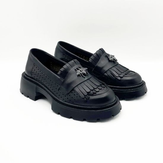 Imagine Mocasini damă negri din piele naturală 131 PERFORAT