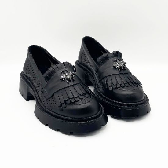 Imagine Mocasini damă negri din piele naturală 131 PERFORAT