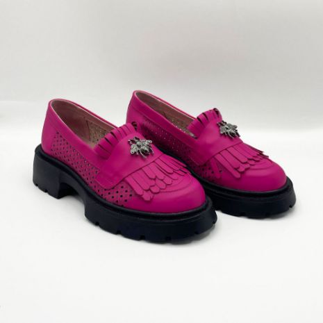 Imagine Mocasini damă culoare magenta TN  din piele naturală cod 131 PERFORATI