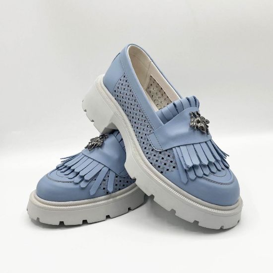 Imagine Mocasini damă culoare albastru din piele naturală cod 131 PERFORATI